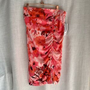 Nine West Ruched Floral Midi Skirt Womens XL Romantic Career Capsule Brunch Vibe